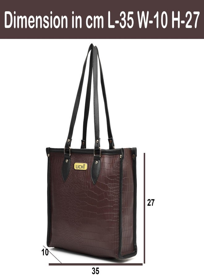 LICHI Hand bags for women stylish sling latest gifts for woman tote bag black croco textured shoulder lady casual lightweight handbag for college party office best diwali gifts 2025 - Image 2